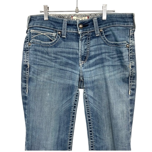 Ariat REAL Mid Rise Medium Wash Embroidered Pockets Western Straight Jeans 30 - Picture 2 of 13